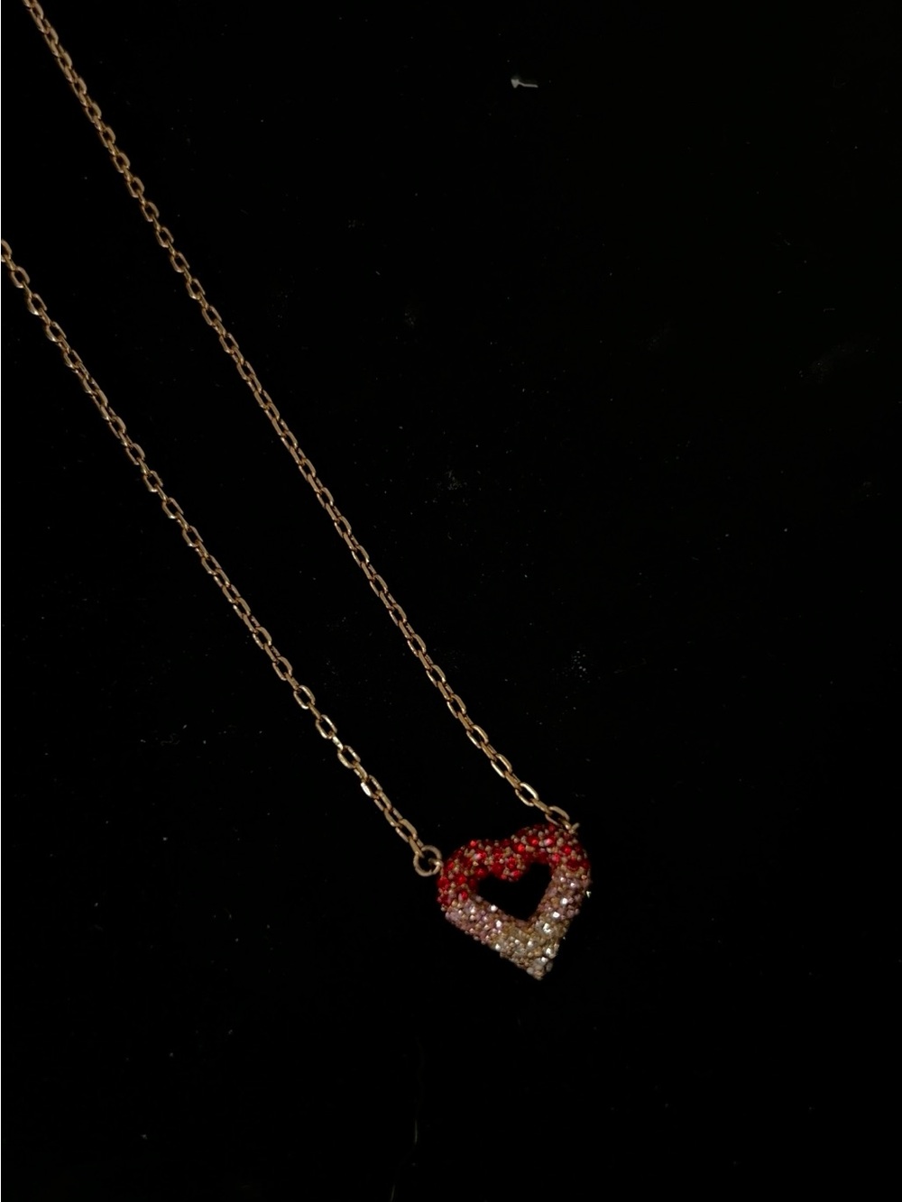 LV Gold Chain Heart Pendant Necklace with Red and Clear Crystals